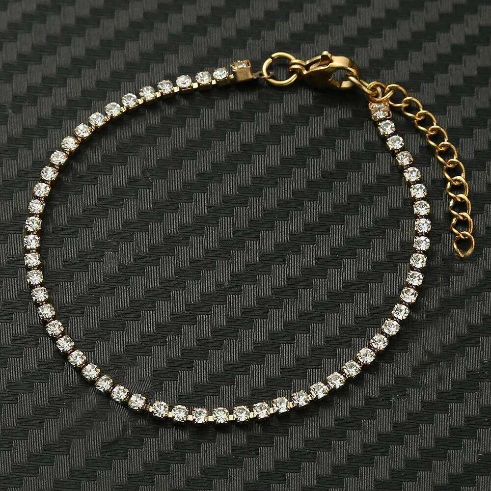 2mm Dainty Iced Out Tennis Bracelets Female Gold Color Stainless Steel Cubic Zirconia Hand Chain for Women Jewelry Gift Z260313