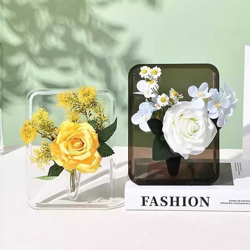 Picture Frame Unique Flower Vase Clear Acrylic Flower Vase for Centerpieces Minimalist Home Decor Vases Y260314