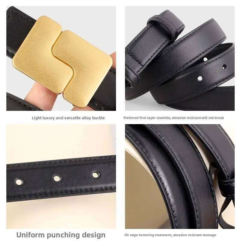 Women's Korean Style Genuine Leather Cummerbunds Female Dress Corsets Waistband Belts with Gold Buckle Decoration Narrow Belt Z260226