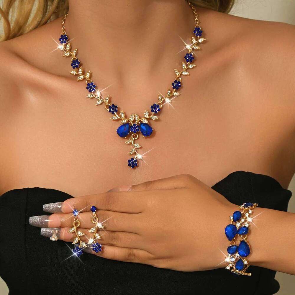 Women's Luxury Crystal Leaf Flower Jewelry Set - Bridal Necklace Earrings Bracelet for Wedding Evening Party Z260313