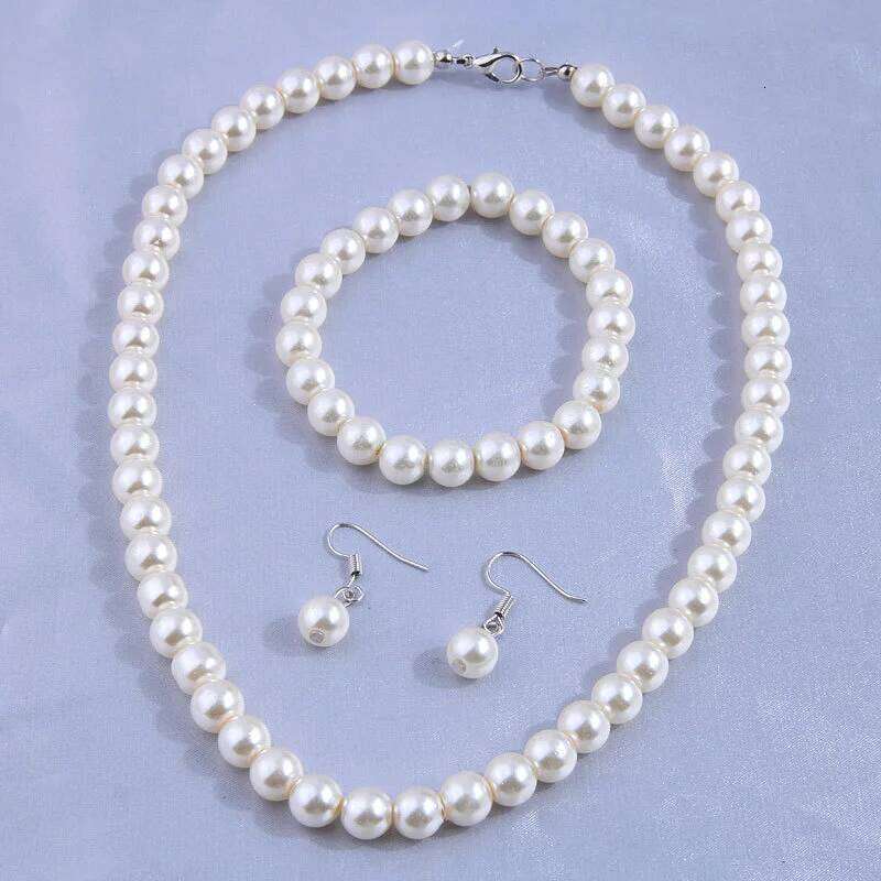 3-Piece Faux Pearl Jewelry Set Elegant Beaded Necklace, Bracelet Earrings - Ideal for Parties & Gifts Z260313