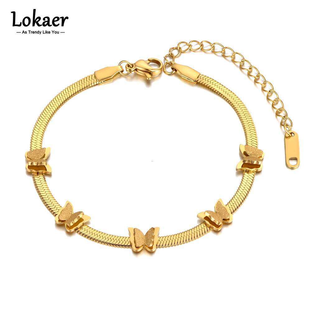 Lokaer Trendy Stainless Steel 5Pcs Butterfly Animal Charm For Women 18K Gold Plated Snake Chain Bracelet Jewelry B21134 Z260313