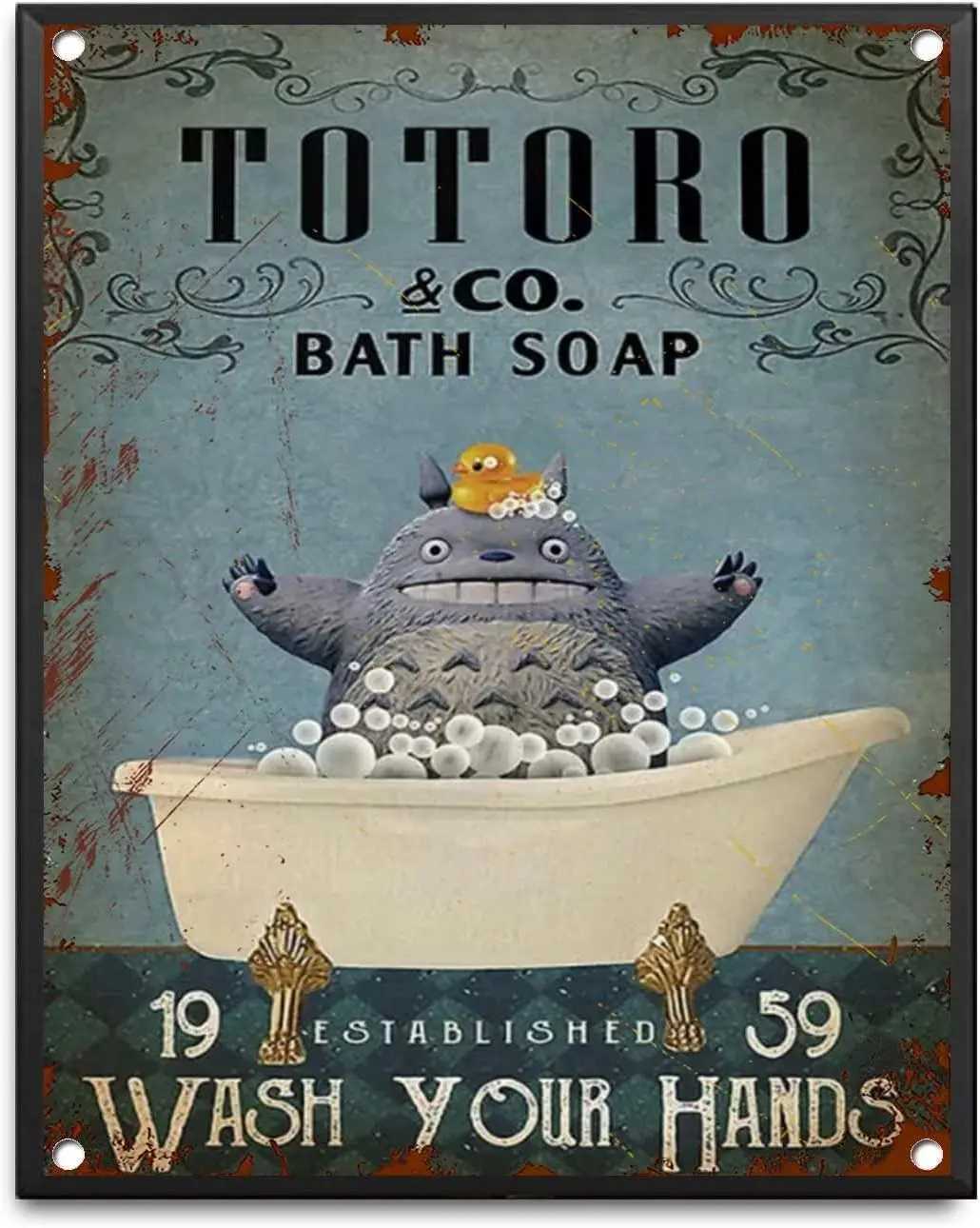 Tin Sign Totoro Bathroom Totoro Bath soap Toilet Decoration was Established in 1959 Vintage Metal Sign for Garage Kitchen Nostal D260314