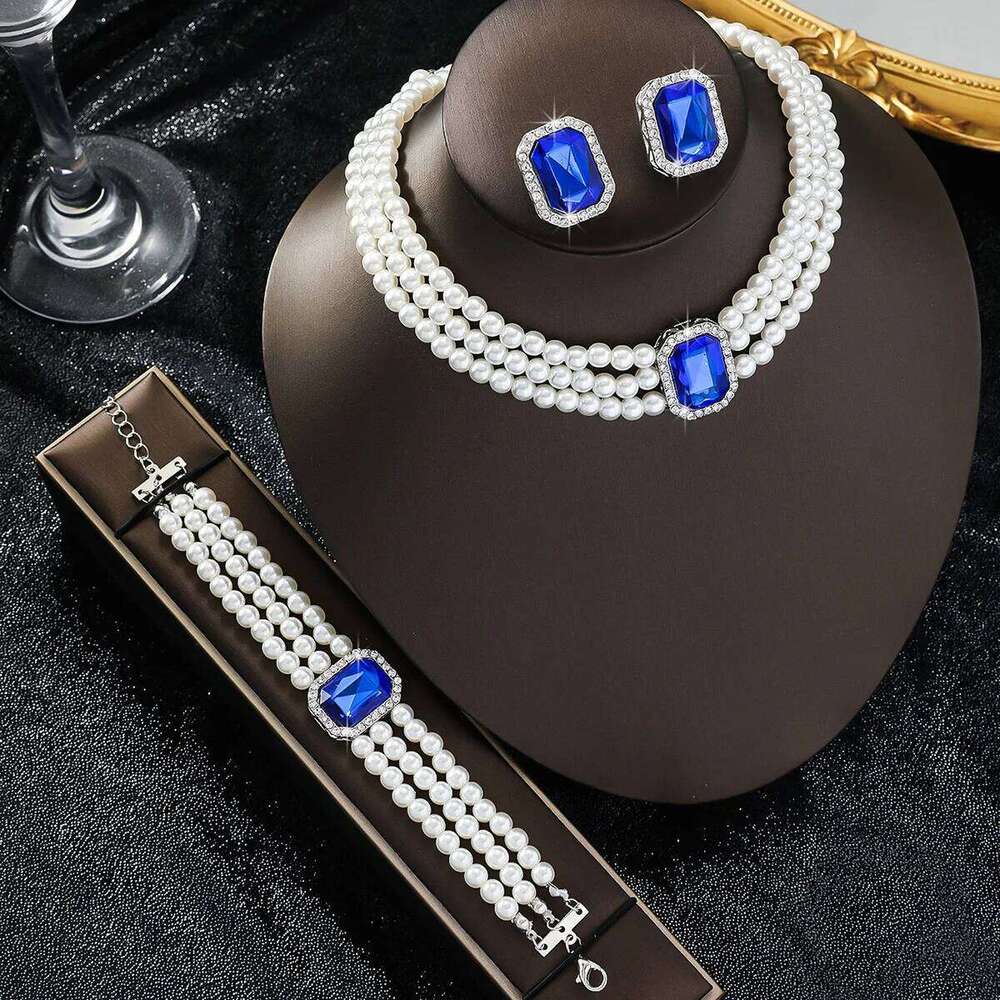 Cross border luxury pearl necklace bracelet earrings three piece set brides, versatile accessories for Europe and America Z260313