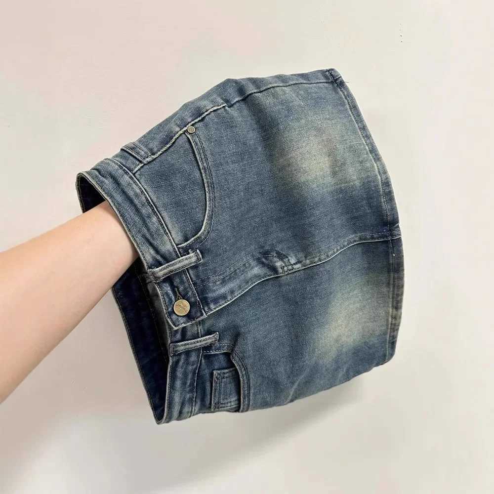 Plus Size RETRO Denim Mini Skirt Summer New American Style Hot High Waist Anti-Light Slim A- Line Wrap around Short Skirt M260314