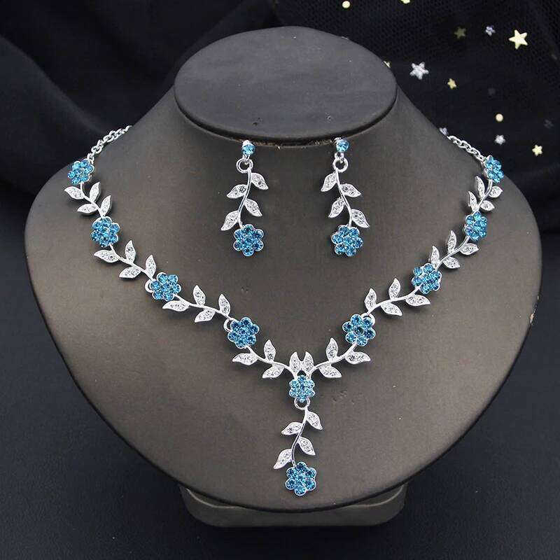 Exquisite 16 Colors Flower Jewelry Rhinestone Pendant Party Women Fashion Romantic Wedding Necklace Earring Set 3pcs Gifts Z260313