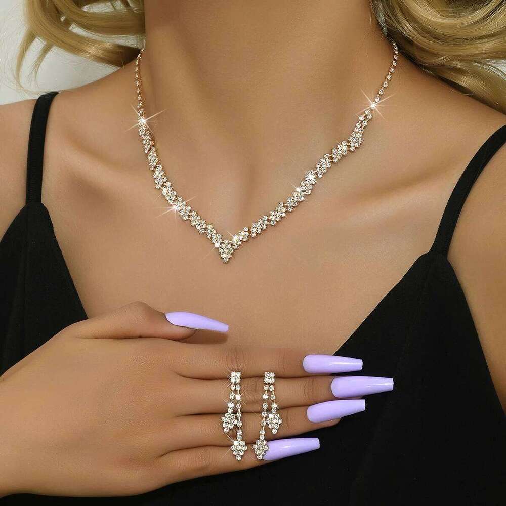 3 pieces of women's European American trendy claw chain series with rhinestone earrings, necklace, jewelry set, banquet and Z260313