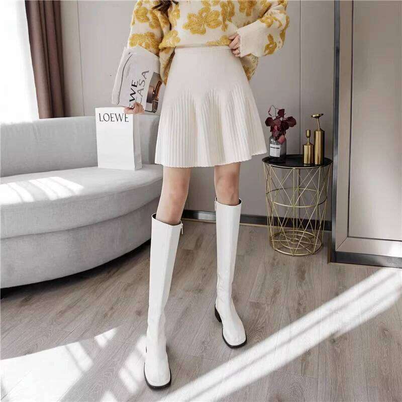 Stylish Soft Ribbed Short Skirts Women Autumn Winter Warm Knitted Mini Temperament High Waist A-Line Pleated Skirt Woman Z260314