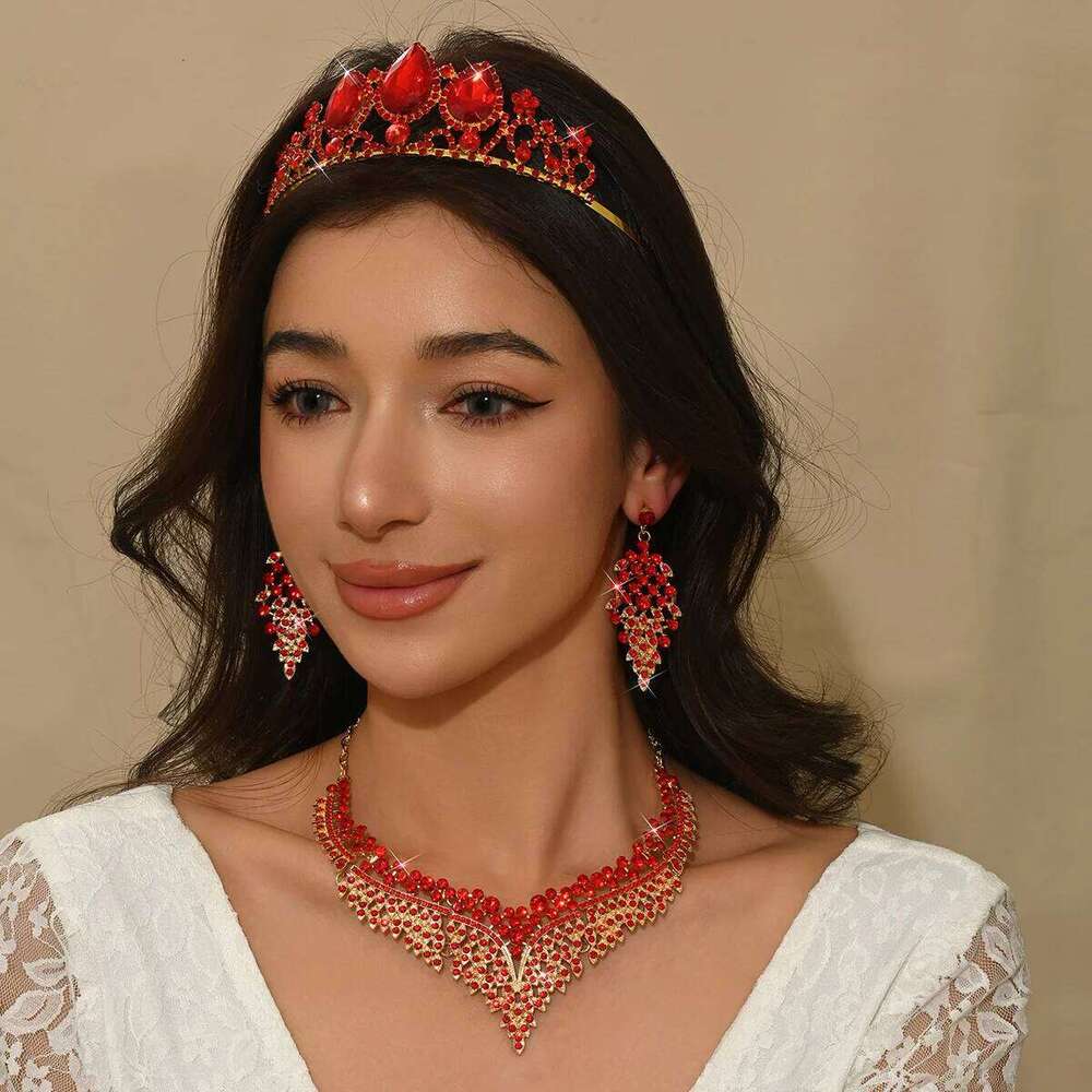 4PC Women's Fashion Water Drop Crown Necklace Earrings Jewelry Set Suitable for Wedding, Party, Festival Gifts Z260313