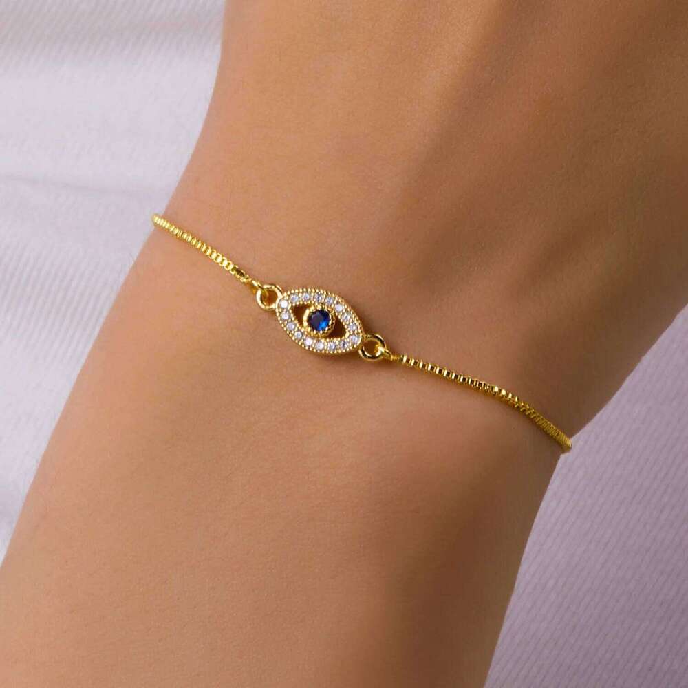 Luxury Gold Color Zircon Evil Blue Eye Bracelet Bangle Fashion Lucky Jewelry Women Gift Adjustable Handmade Z260313