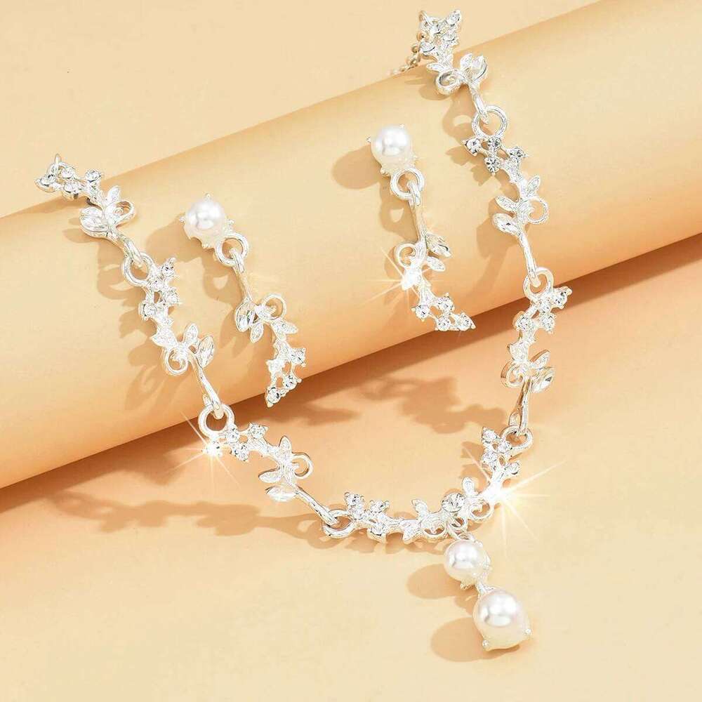 Bridal necklace earrings two-piece set wedding dress accessories Korean collarbone chain women's crystal jewelry wedd Z260313