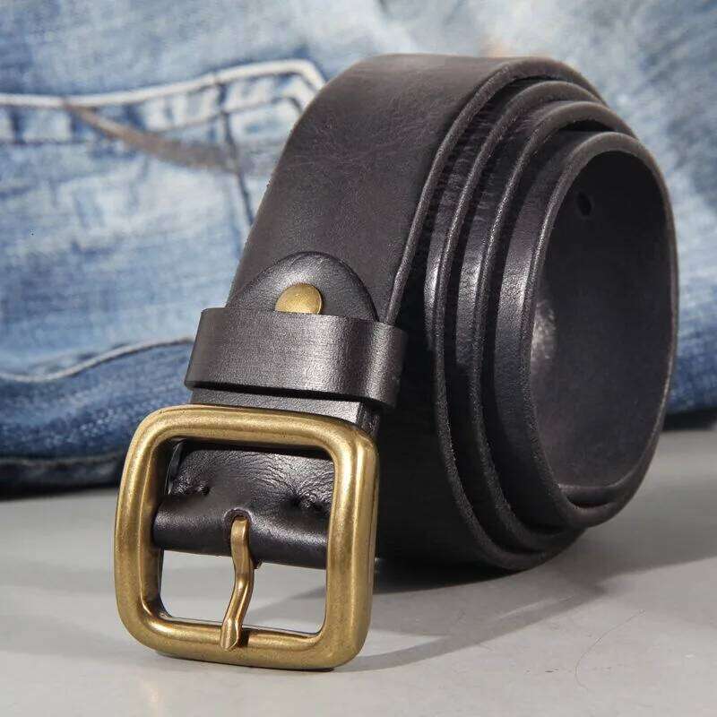 3.8cm Male Leather Copper Buckle Handmade First Pure Cowhide Retro All-match Casual Jeans Soft Belt Brown Black Luxury Z260226