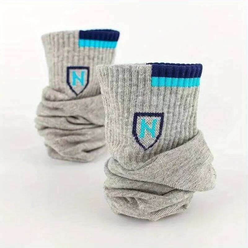 5 Pairs Men's Medium Length Can Be Worn with Letter Pattern In All Seasons Sports And Fashion Socks Z260314