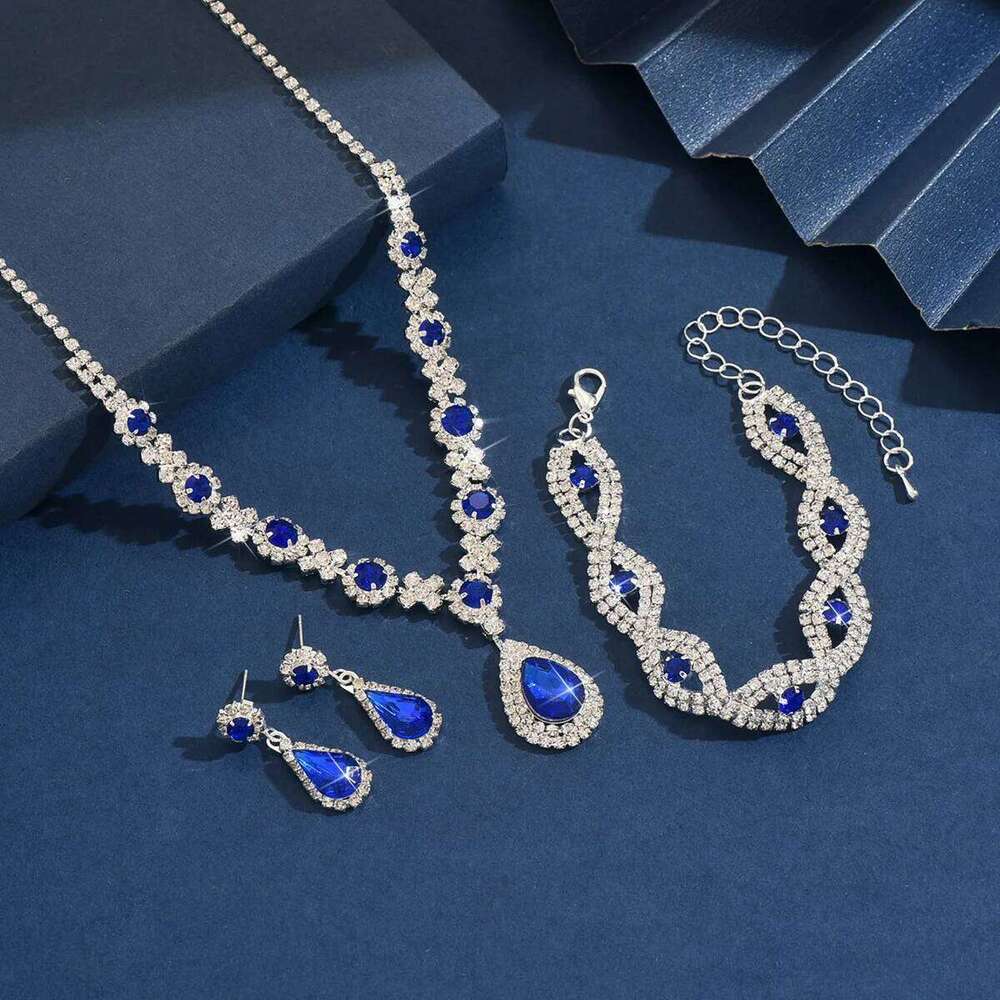 Glamorous Black Drop Zircon Jewelry Set - Necklace Bracelet + Earrings for Evening Party Wedding Z260313
