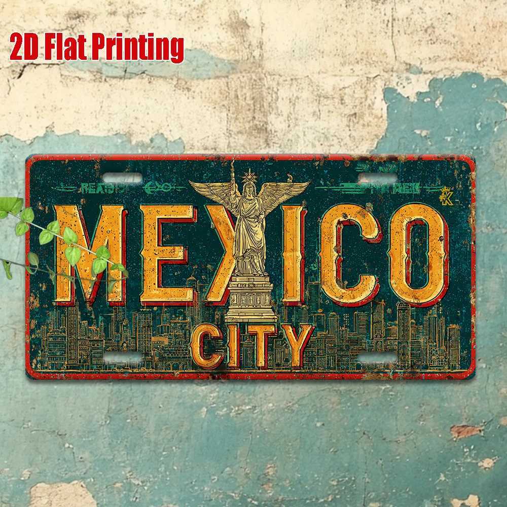 Mexico City Metal License Plate - Retro Mexican Capital Wall Decor with Durable Aluminum Sign for Garage Cafe Home Office - D260314