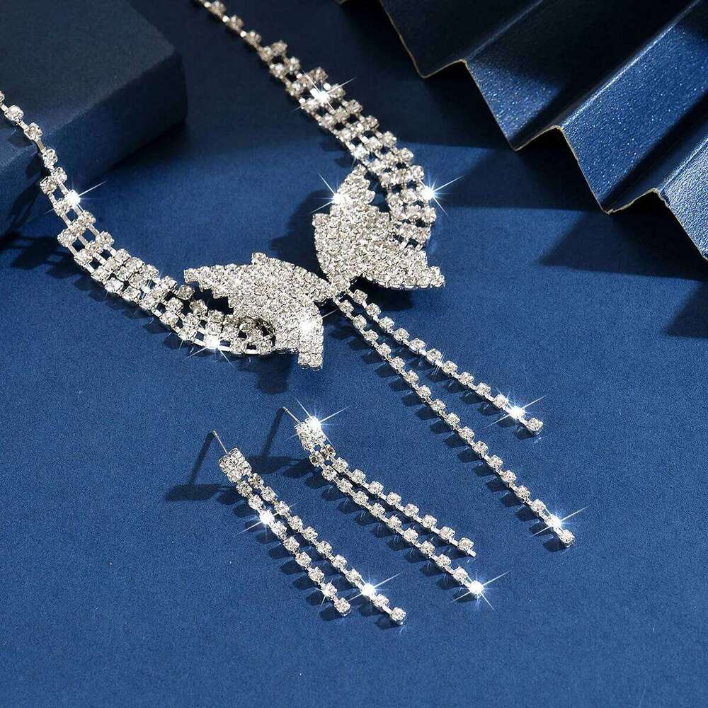 2026 Bling Rhinestone Butterfly Choker Necklace & Earrings Set Women's Tassel Collar Party Jewelry Y2K Sparkling Accessories Z260313