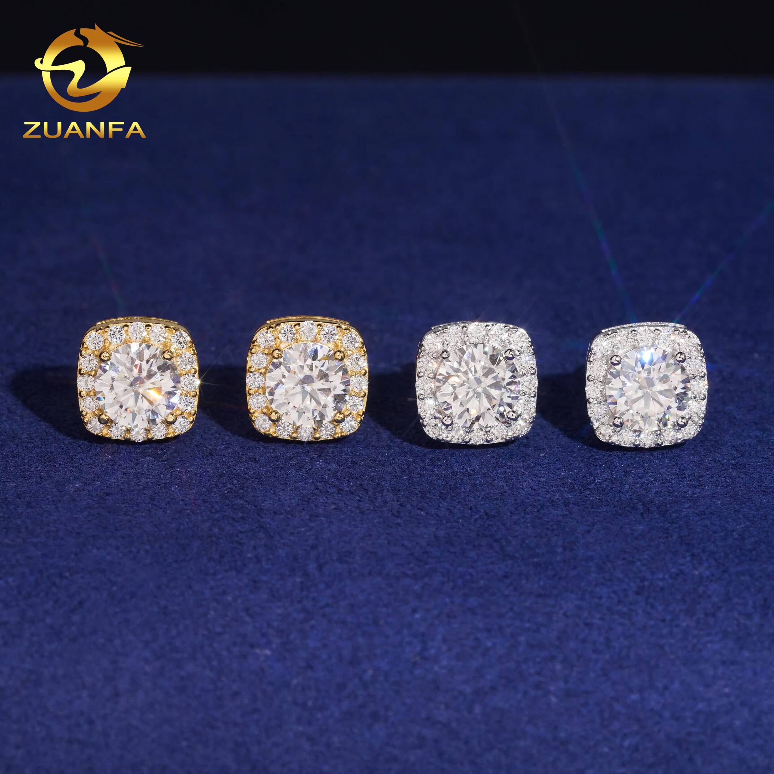 Halo Design Micro Pave Setting Lab Diamond Sterling Silver White Gold Plated Solitaire Earring Stud Moissanite Earring Studs