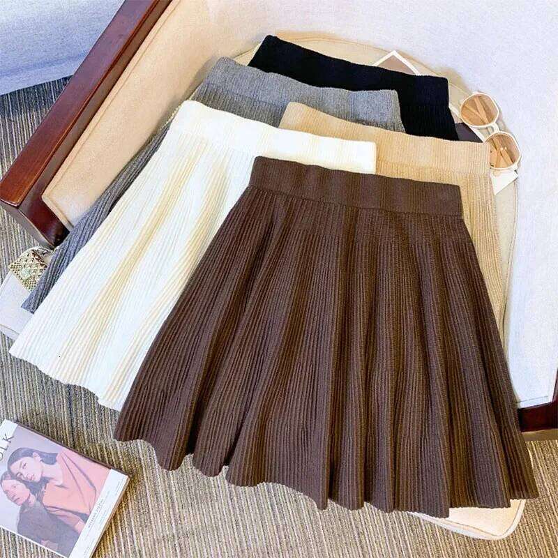women's Basic Knit mini College Style Cute Student Pleated short Skirts Woman Solid Color All-Match High Waisted Skirt Z260314