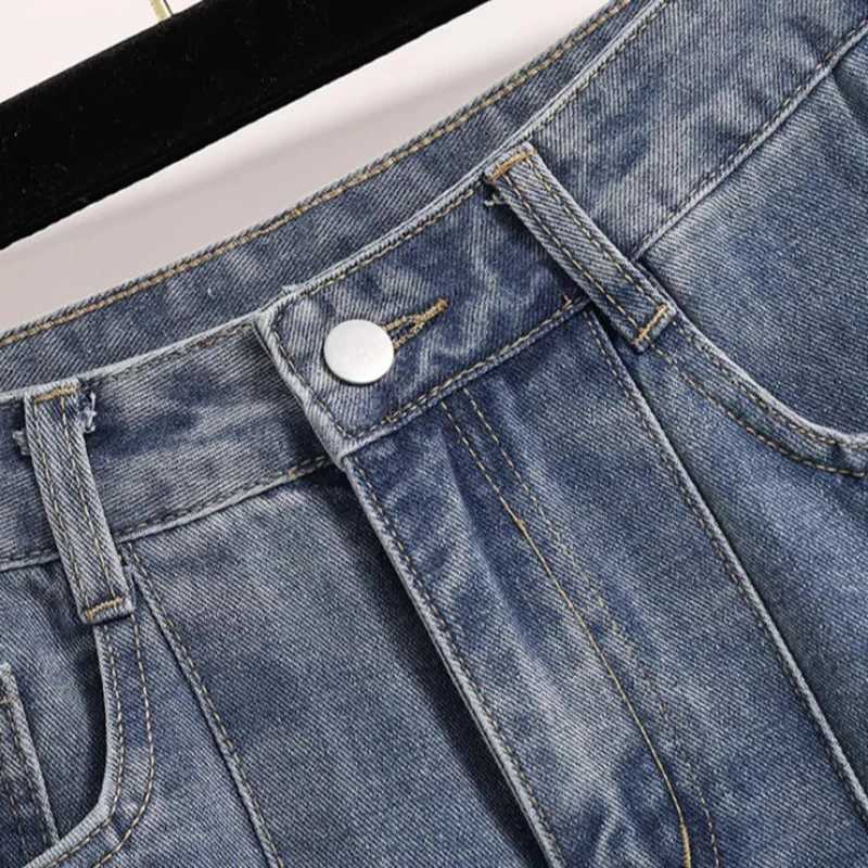 Summer High Waist Women Denim Pleated Skirt Blue Casual A-Line Mid-Length Skirt Versatile Casual Jean Skirts Female M260314