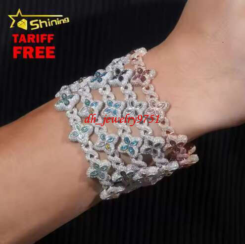 2026 New Design Iced Out Colors Cuban Link Chain Sterling Silver 925 Moissanite 15mm Bracelets Hip Hop Mens Jewelry