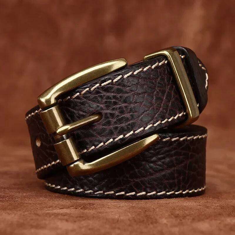3.8cm Thick Wild Cowskin Men Belt High Quality Genuine Leather Brass Buckle Retro Strap Male Jeans Luxury Belts for Man Z260226