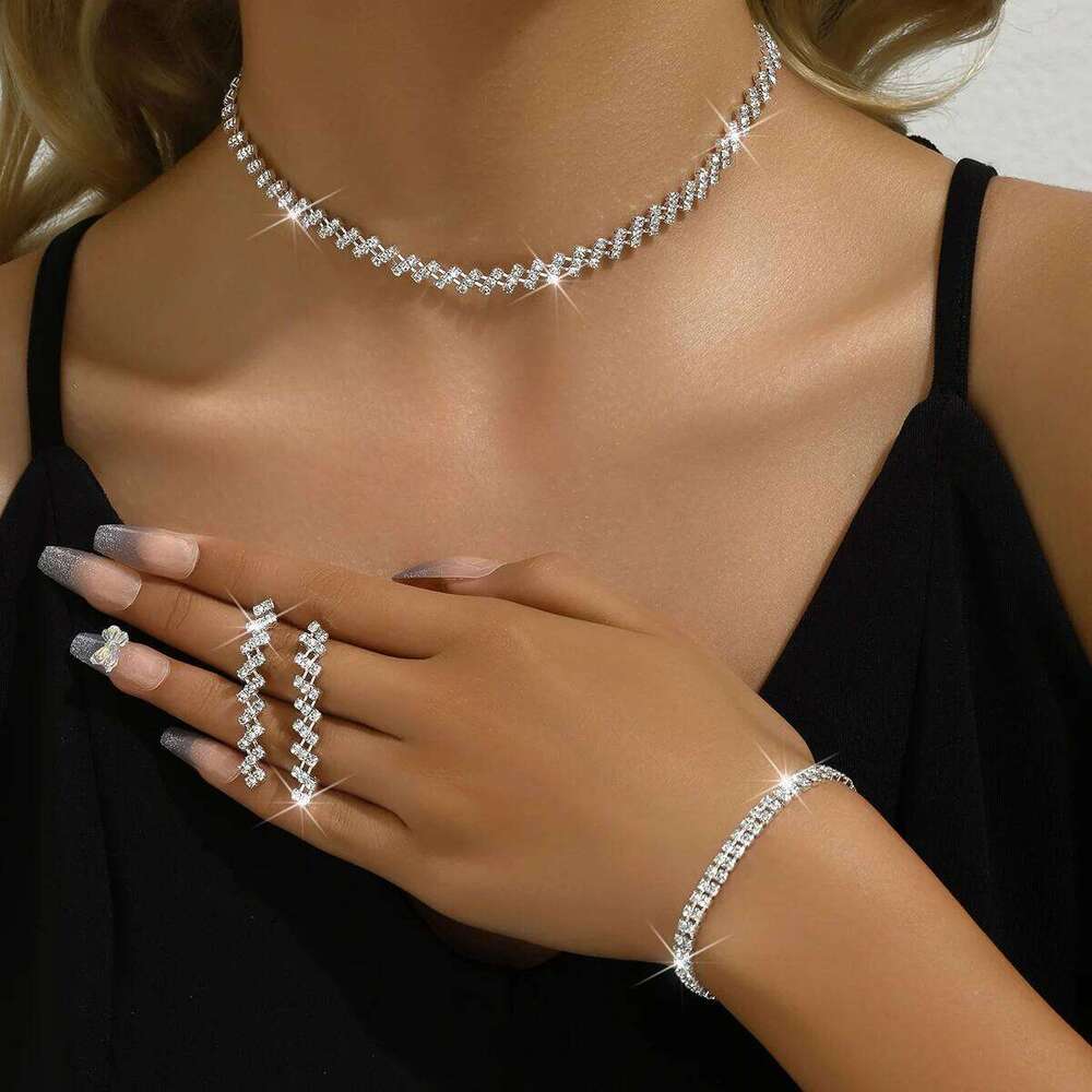 4pcs Women's Jewelry Set Rhinestone Necklace Earrings Bracelet Wedding Dress Accessories Z260313
