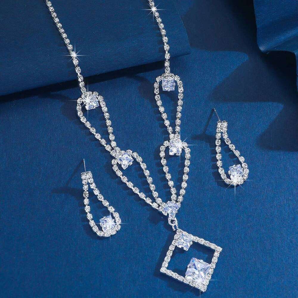 Shiny Crystal Jewelry Women Silver Plated Cubic Zirconia Necklace Earrings Set Party Wedding Bridal Evening Accessories Z260313
