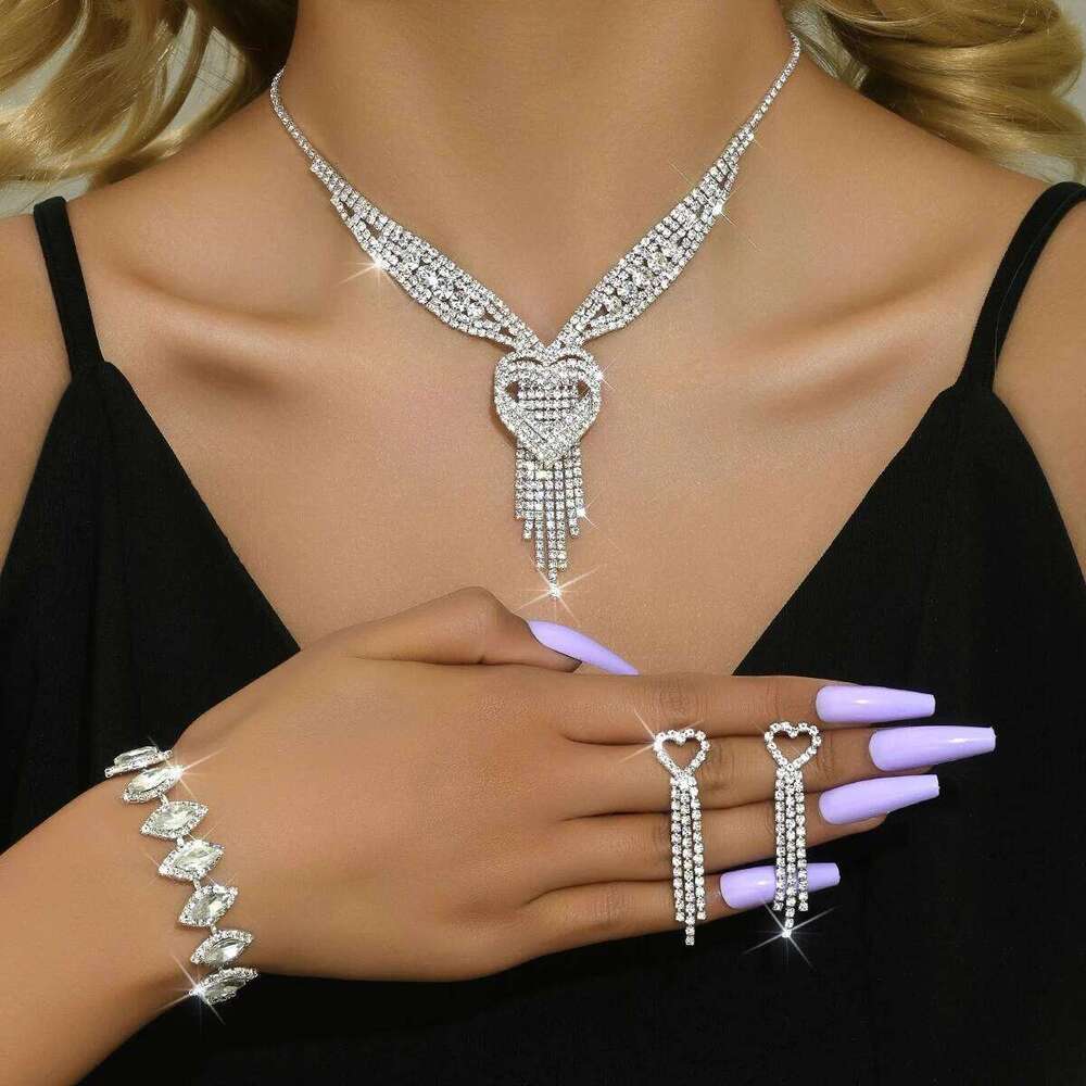 Ladies' jewelry, equipped with rhinestone tassel earrings, necklaces, bracelet sets, wedding party accessories Z260313