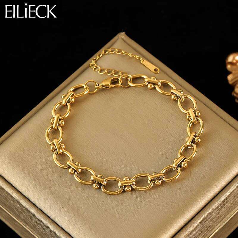 EILIECK 316L Stainless Steel Link Bracelet For Women Trendy Punk 18K Gold Plated Waterproof Wrist Chain Jewelry Gift Party Z260313