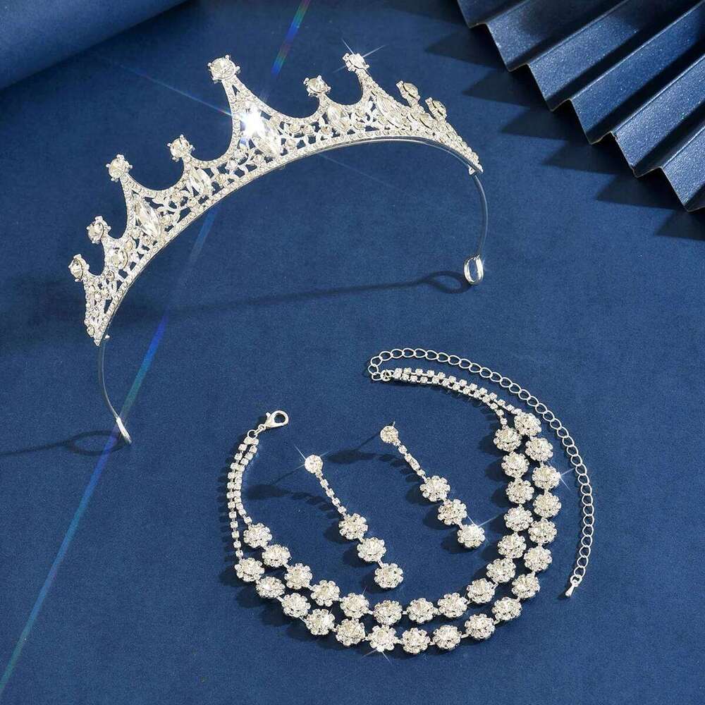 Ladies' Fashion Flower Light Luxury Style Crown Necklace Earrings Jewelry Set Suitable for Wedding, Party, Festival Gifts Z260313