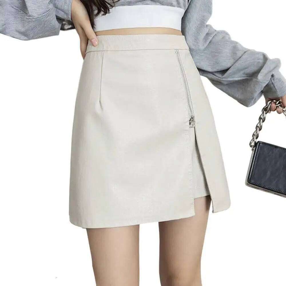 Solid Color High Waist Zipper Split Faux Leather Dress-up Irregular Club Lady Mini Skirt Women Clothes Z260314