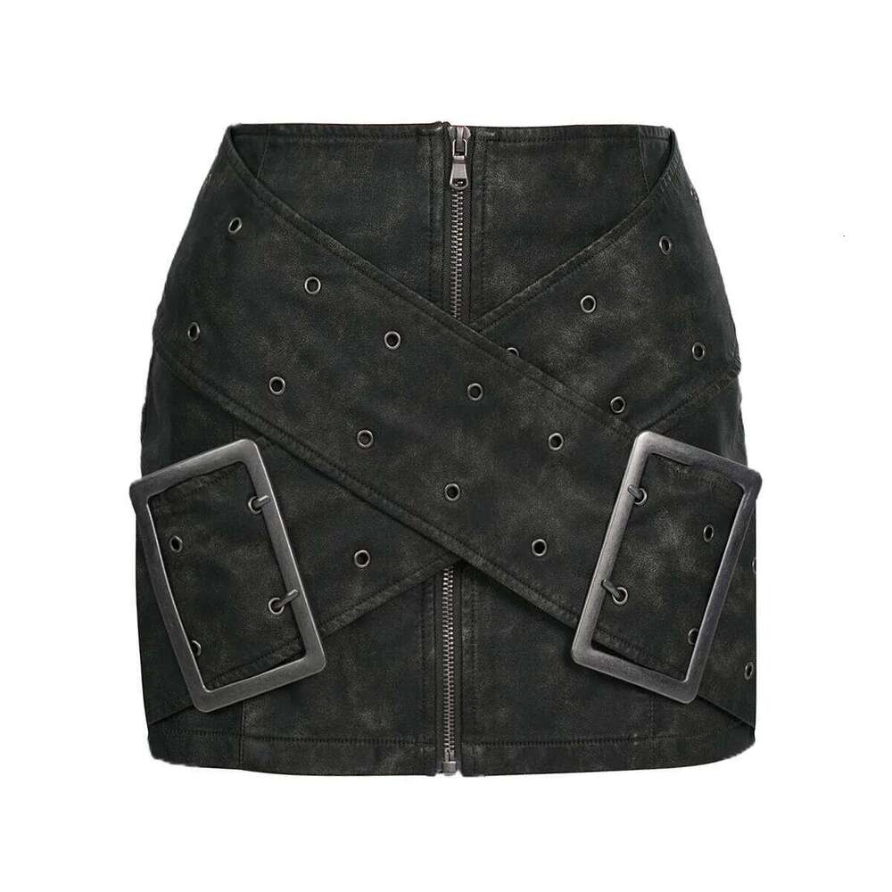 Spring American Grunge Hotsweet Style Solid Color Zipper Skirts Women's Retro Casual High Waist Slim Fit Female Mini Skirt Z260314
