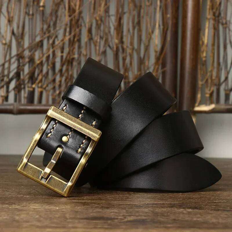 3.8CM Pure Cowhide High Quality Genuine Leather Belts for Men Strap Male Brass Buckle Fancy Vintage Jeans Cowboy Thicken Cintos Z260226