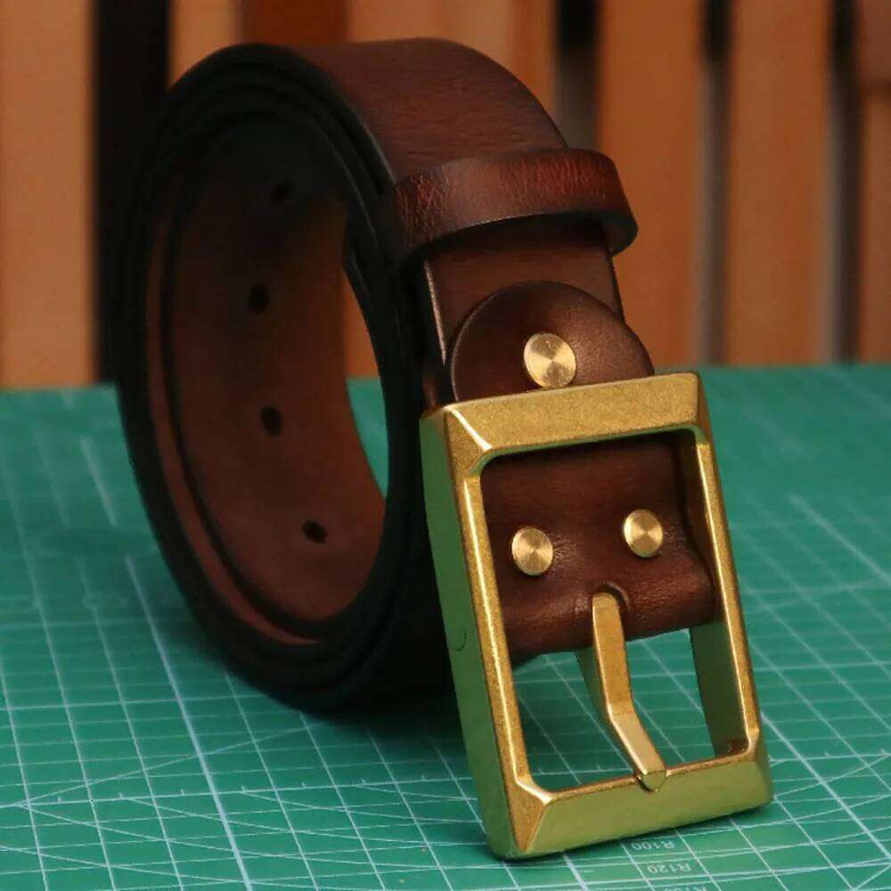 Retro Brass Buckle Handmade Distressed Men's Modern and Versatile Cowhide Amekaji Style Belt Z260226