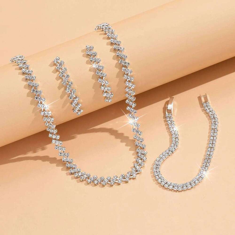 4pcs Women's Jewelry Set Rhinestone Necklace Earrings Bracelet Wedding Dress Accessories Z260313