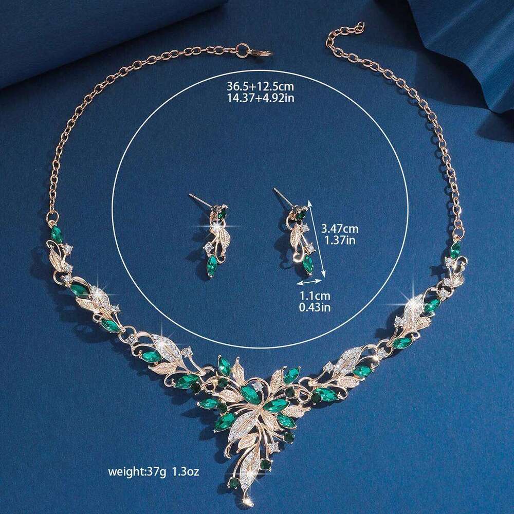 Ladies' Fashion Leaf Water Drop Flower Forest Elegant Crown Necklace Earrings Jewelry Set Z260313