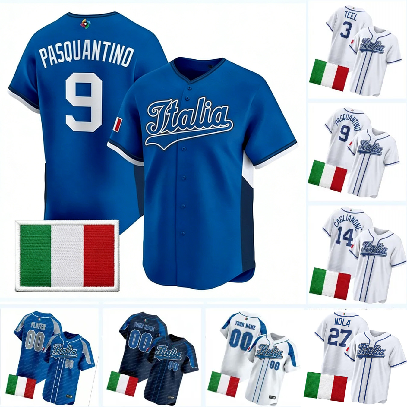 Team Italy 2026 WBC World Baseball Classic Baseball Jersey Vinnie Pasquantino Jac Caglianone Dante Nori Aaron Nola Kyle Teel Jonathon Berti Zach Dezenzo