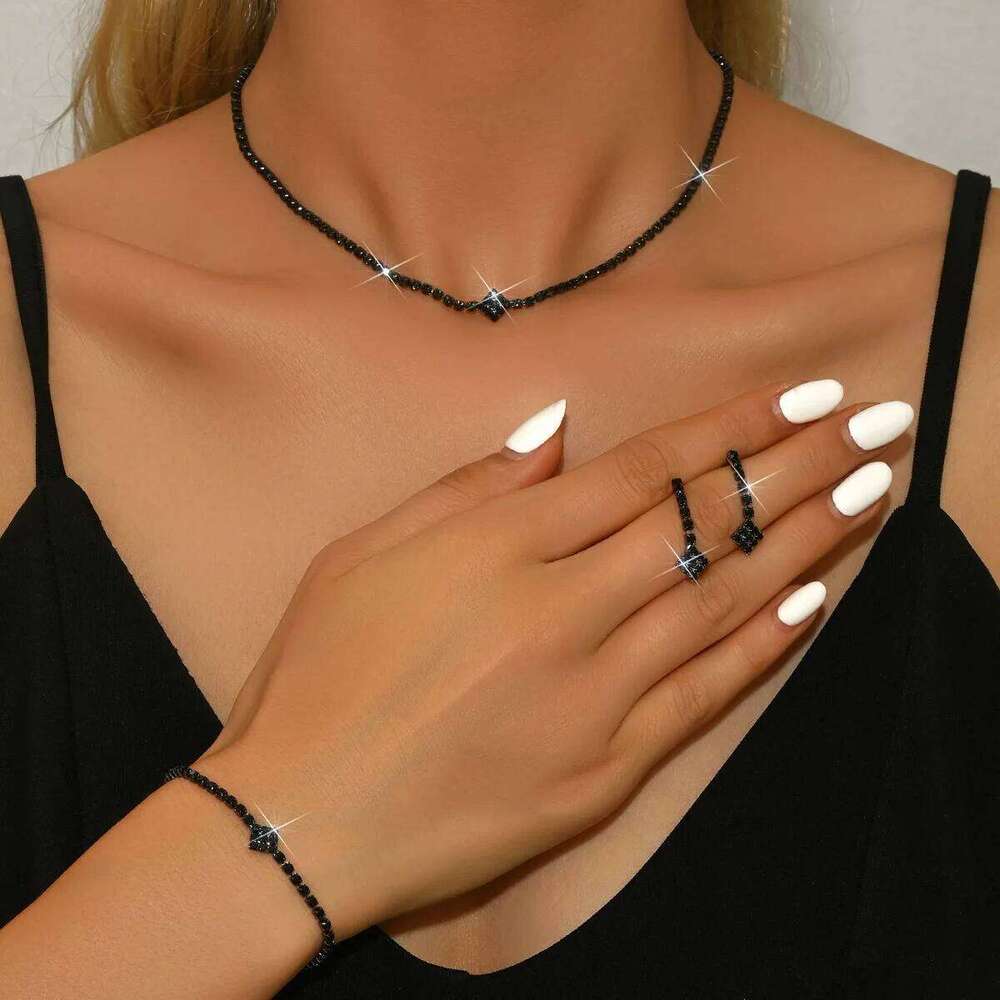 European and American Cross-Border Bridal Jewelry Set, Wedding Banquet Dress Accessories, Earrings, Bracelet, Necklace, Women's Three-Piece Set Z