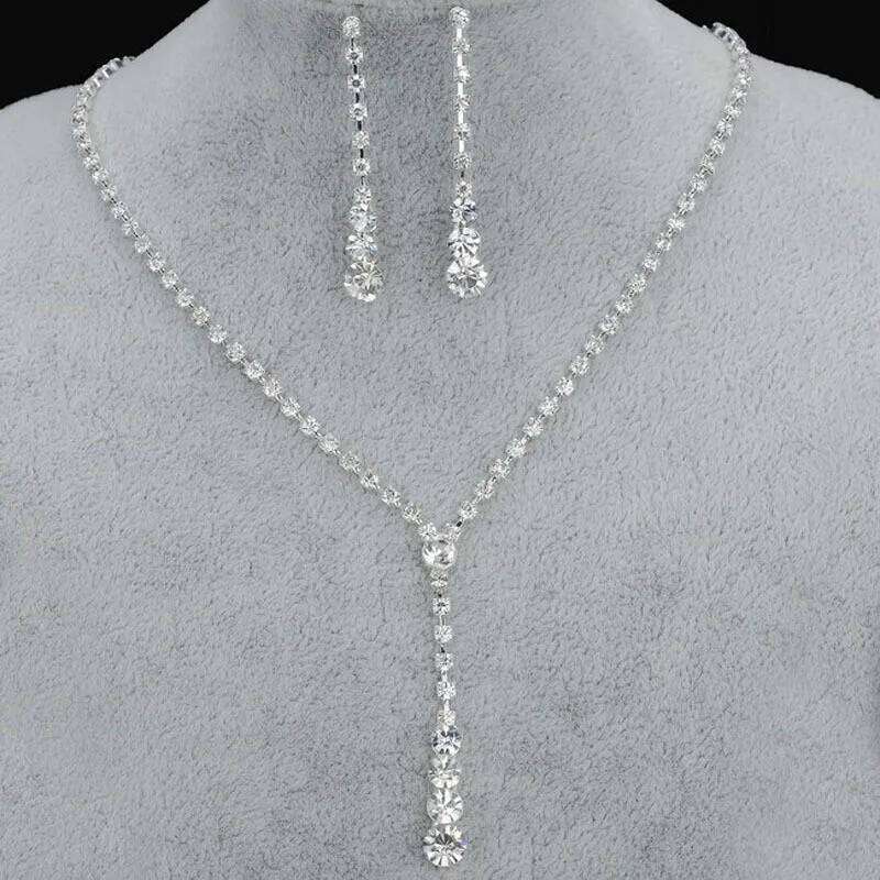 Fashion Drop Crystal Rhinestone Necklace Earrings Jewelry Set for Bridal Bridesmaid Wedding Clothing Accessories Z260313