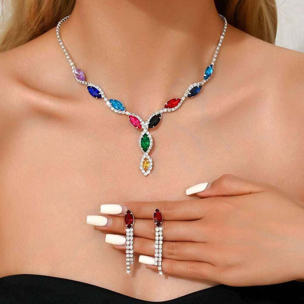 3 Pieces of Wedding Season Women's Claw Chain Series Crystal Earrings Necklace Jewelry Set Banquet Party Holiday Gift-8177 Z260313