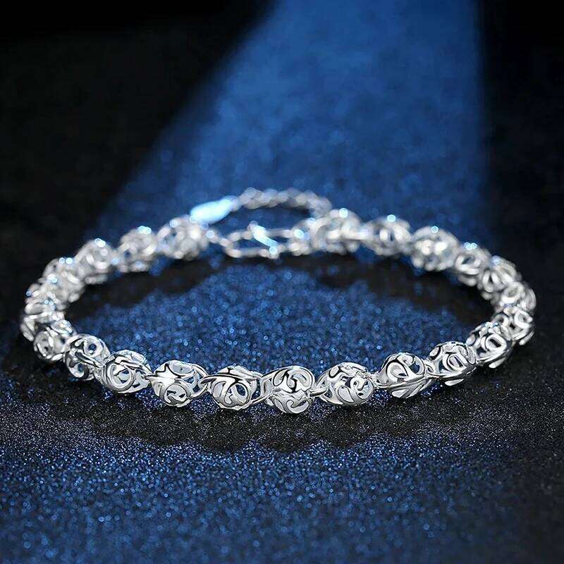 New Pretty lovely Hollow ball Chain 925 Sterling Silver Bracelet for Women Fashion Wedding Party Holiday gift fine Jewelry Z260313
