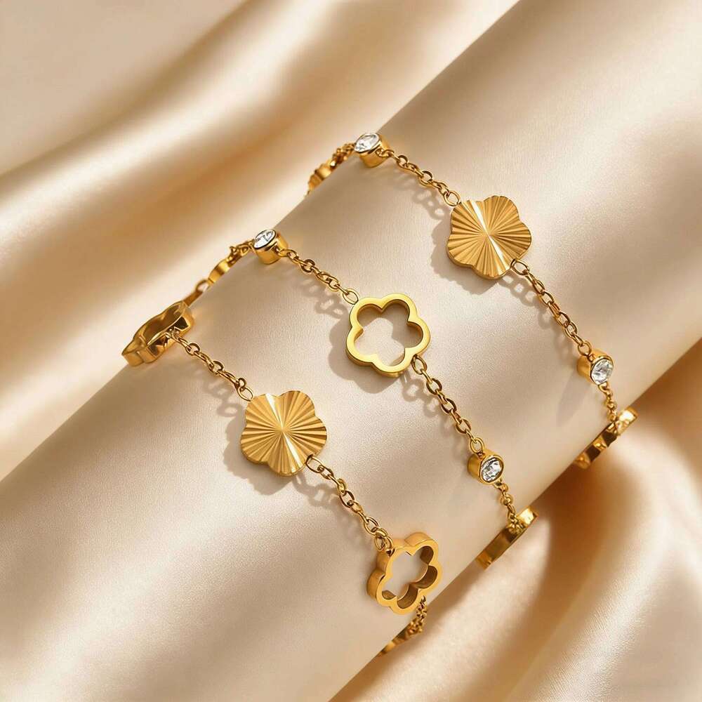 Luxury Clover Five Leaf Flower Charms Bracelet Gold Plated Stainless Steel Fashion Bracelets for Women Romantic Fine Jewelry Z260313