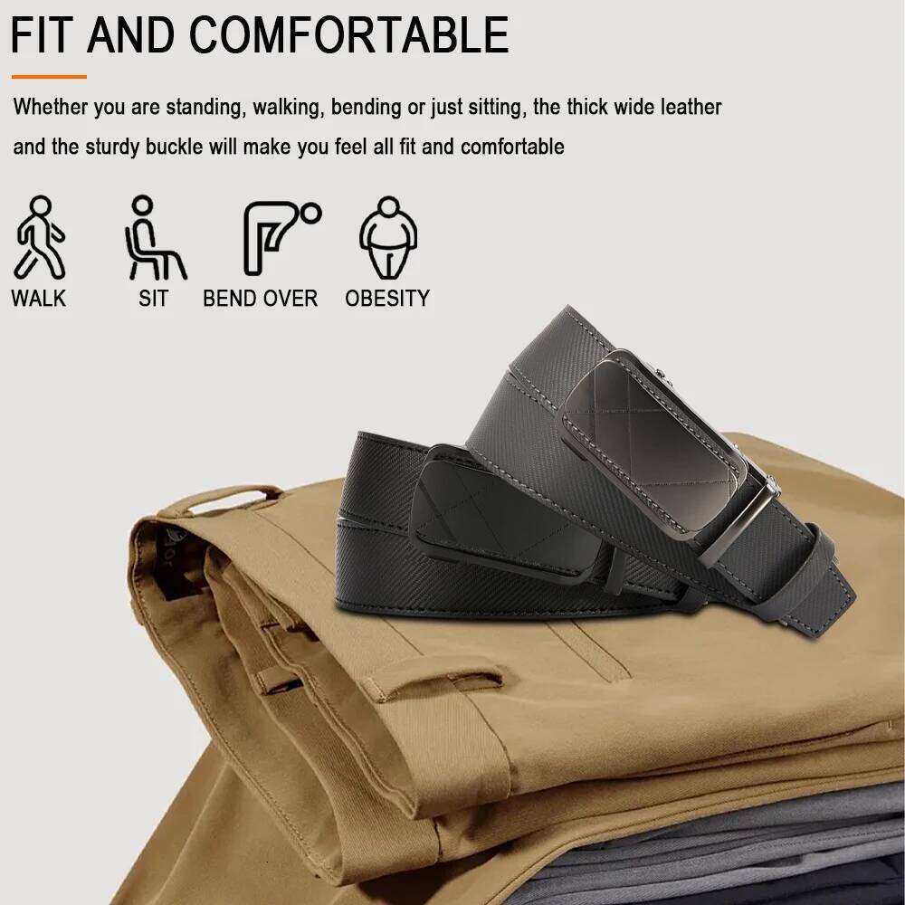 High Quality Leather Belts, Automatic Buckle Adjustable No Hole Jeans Belt for Men Z260226