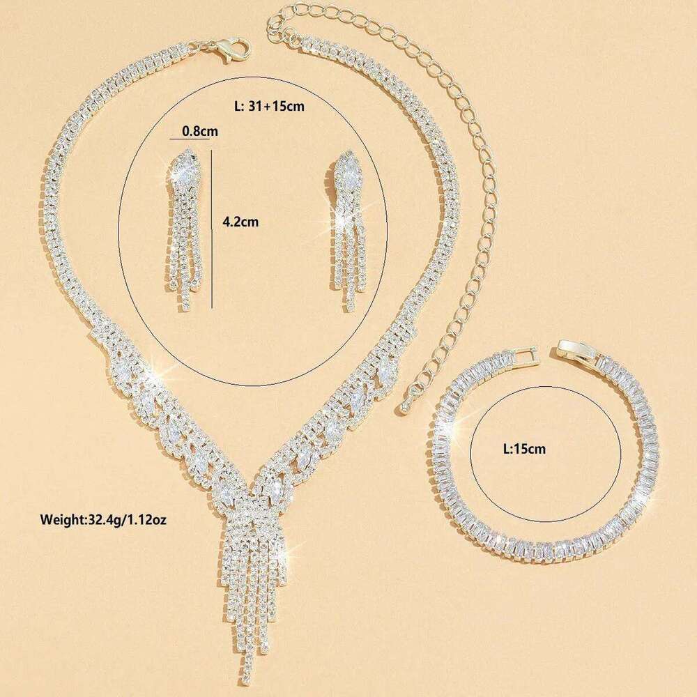 4PC Women's Sparkling Design Tassel Necklace Earrings Bracelet Set, Suitable for Party, Banquet Accessories, Festival Gifts Z260313