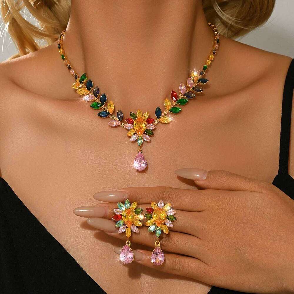 Sweet and Cute Kangman Countryside Style Necklace Earrings Bridal Wedding Dress Versatile Flower Set Z260313