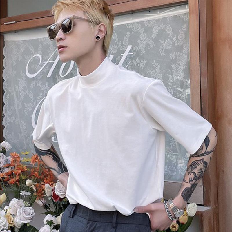Summer Halfhigh Collar Polo Shortsleeve Base Shirt Men's Trendy And Stylish Designer T-shirt Designer Hoodie Top Koreanstyle Simple Casual