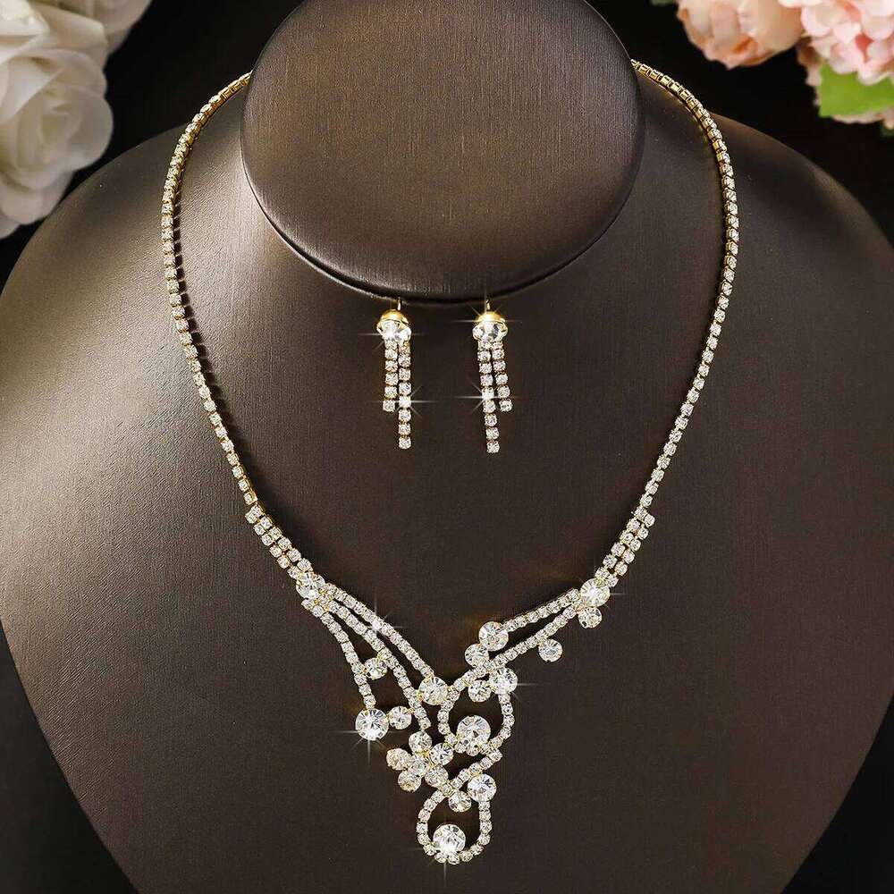 3PC women's fashionable rhinestone necklace earrings jewelry set, suitable for weddings, parties, and holiday gifts Z260313