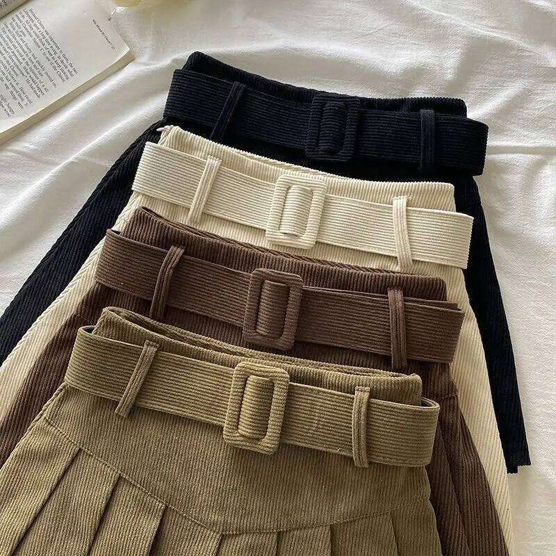 2025 Autumn Winter Corduroy Pleated Short Skirts For Woman Preppy Style High Waist Casual A-line Female Skirk Z260314