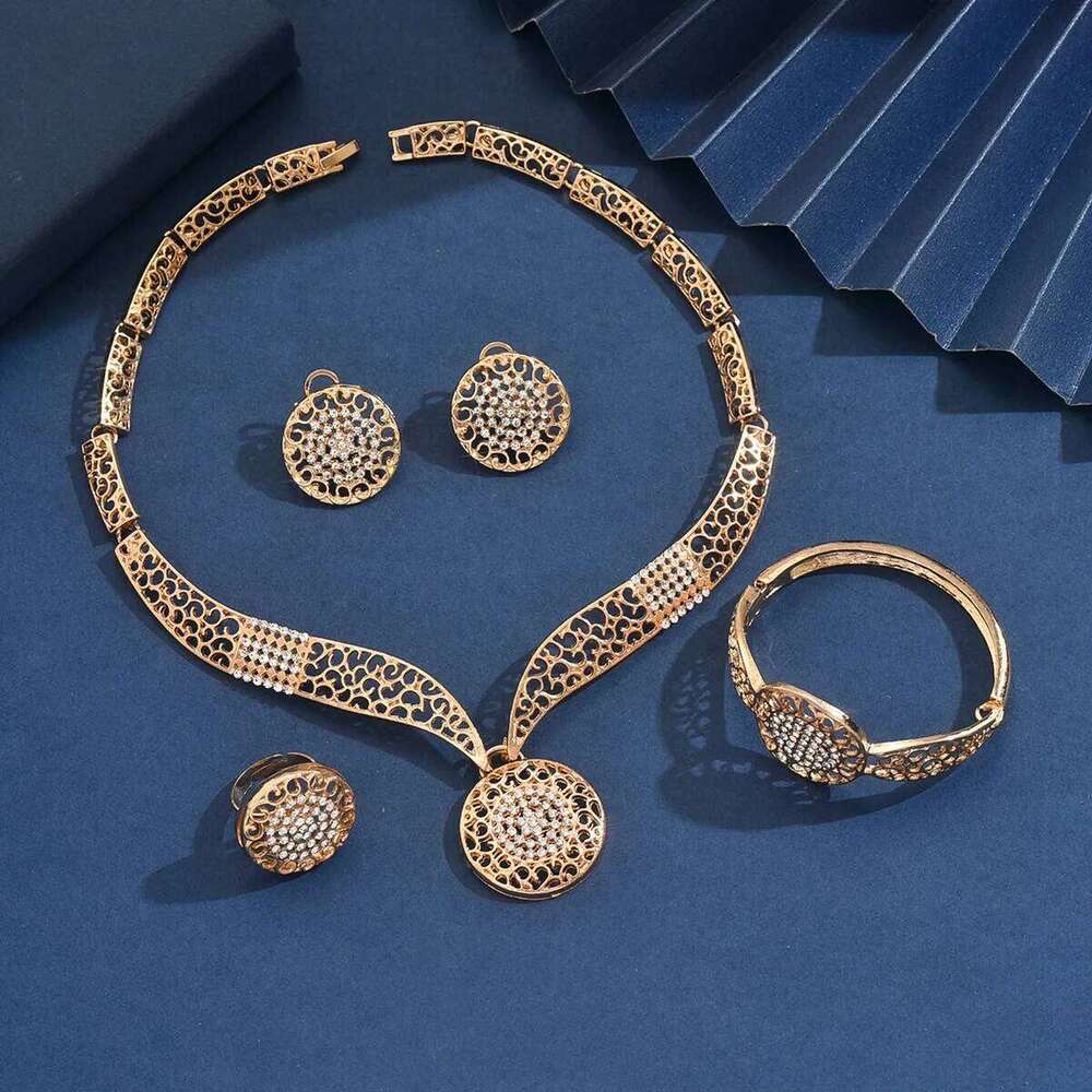 Luxury Gold Jewelry Set Women Necklace Earrings Bracelet Ring Fashion Party Wedding Accessories Z260313