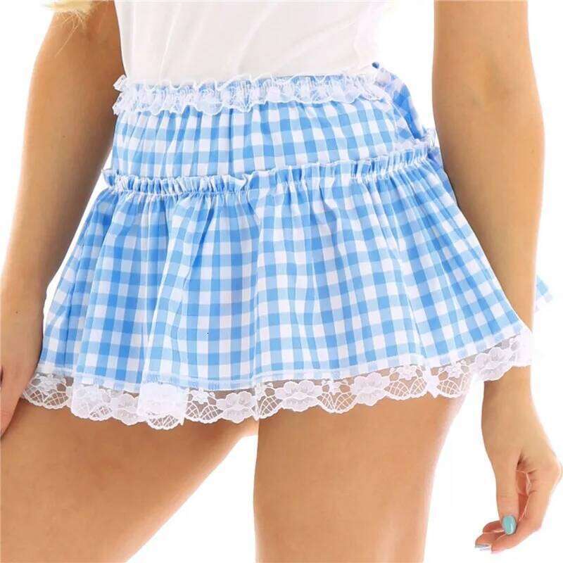 Women Y2K Lace Mini Skirt Summer Plaid Gingham Ruffle Short Fairy Princess Sexy Low Rise Pleated A-line Skirts Lolita 2000s Z260314